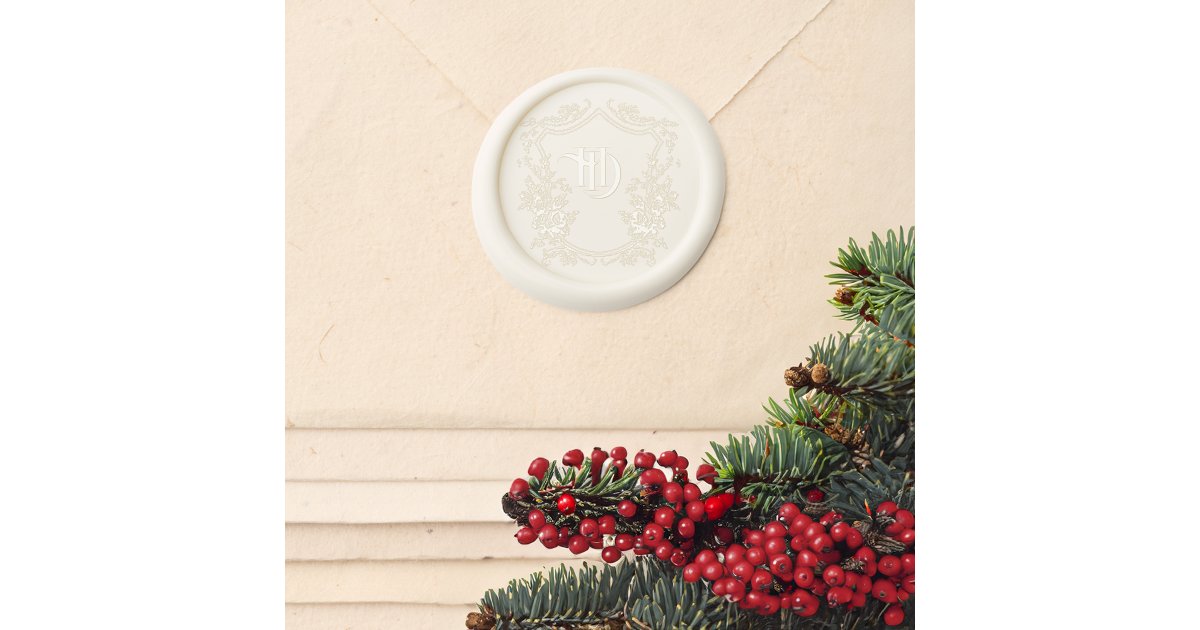 Classic Christmas Floral Crest Monogram Wedding Wax Seal Sticker | Zazzle