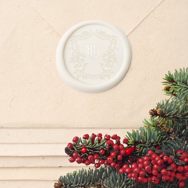 Classic Christmas Floral Crest Monogram Wedding Wax Seal Sticker (Creator Uploaded)