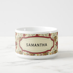 Classic Christmas Floral Custom Name Bowl