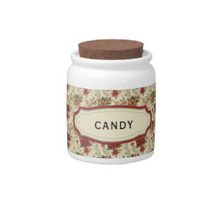 Classic Christmas Floral Custom Name Candy Jar