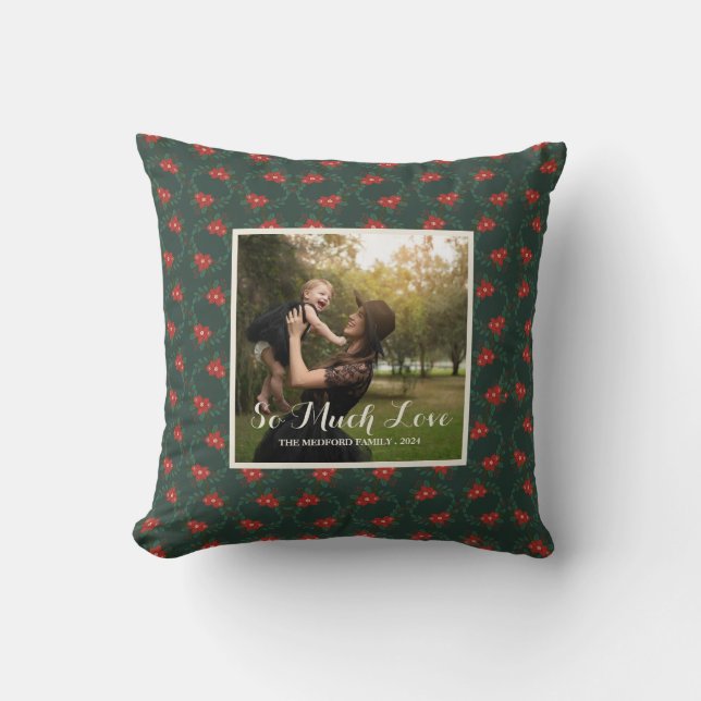 Classic Christmas Floral Frame Custom Photo Throw  Throw Pillow (Front)