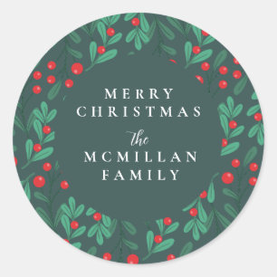 Classic Christmas Floral Frame Holiday Sticker