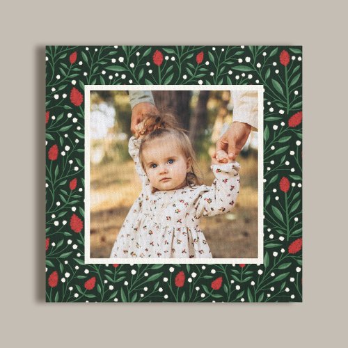 Classic Christmas Floral Frame Photo Canvas Print