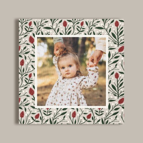 Classic Christmas Floral Frame Photo Canvas Print