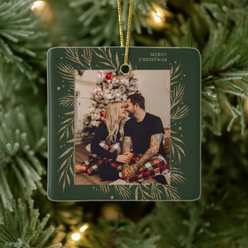 Classic Christmas Floral Frame Photo Metal Ornamen Ceramic Ornament