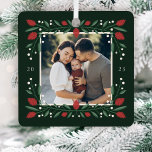 Classic Christmas Floral Frame Photo Metal Ornament at Zazzle