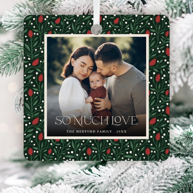 Classic Christmas Floral Frame Photo Metal Ornament (Creator Uploaded)