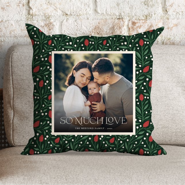 Classic Christmas Floral Frame Photo Throw Pillow (Creator Uploaded)