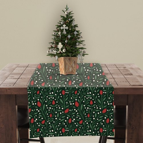 Classic Christmas Floral Pattern Rustic Short Table Runner