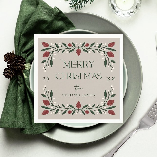 Classic Christmas Florals Personalized Napkins (Creator Uploaded)