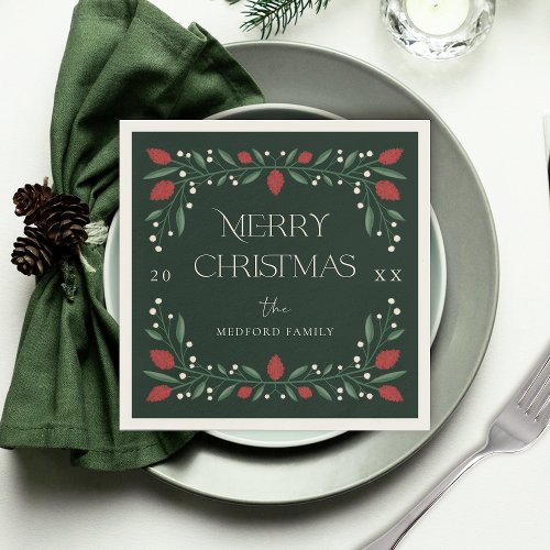 Classic Christmas Florals Personalized Napkins