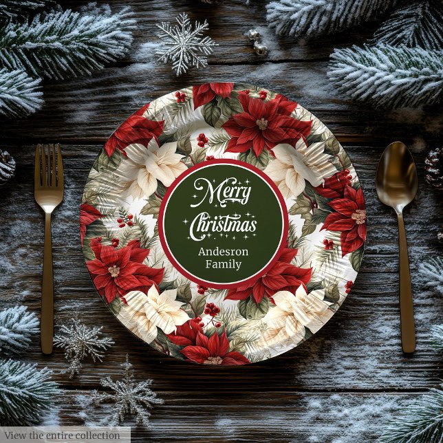 Classic Christmas Flowers Custom Paper Plates Set  (Classic Christmas Flowers Custom Paper Plates Set )
