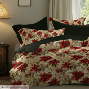 Classic Christmas Flowers Duvet Cozy Rustic Style Cover