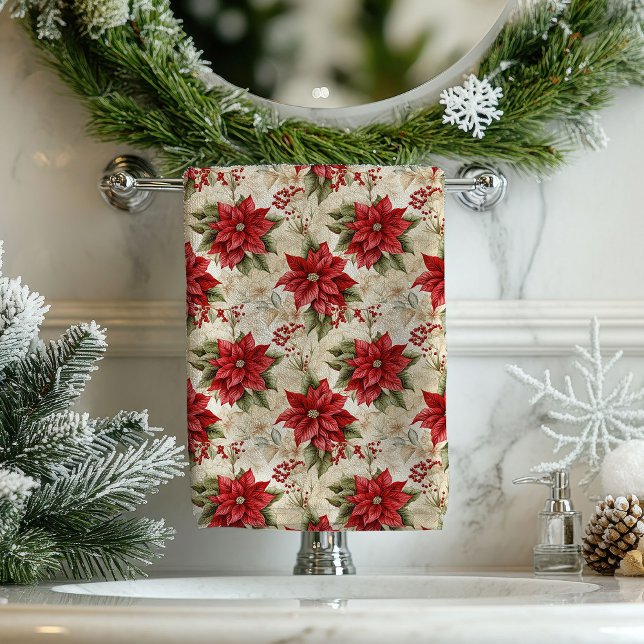 Classic Christmas Flowers Tablecloth Cozy Style Bath Towel Set (Classic Christmas Flowers Tablecloth Cozy Style)