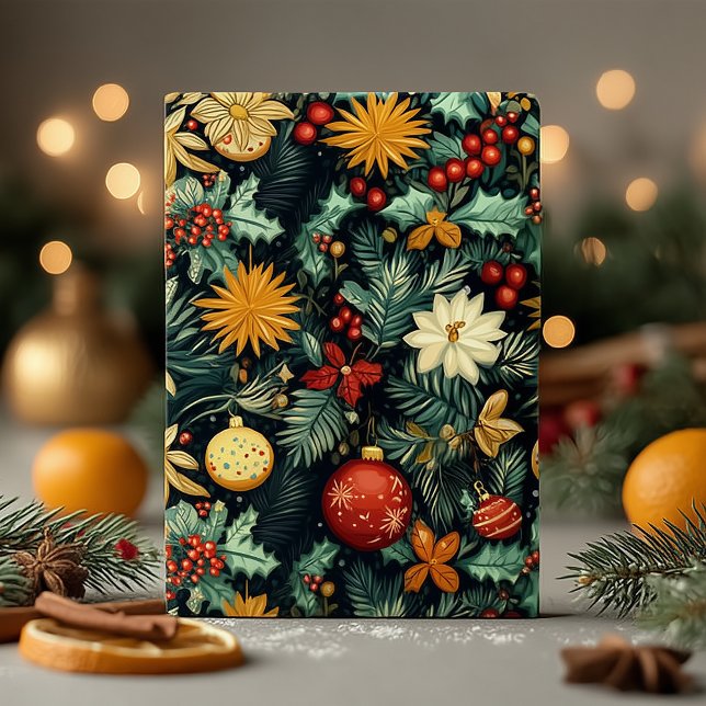 Classic Christmas foliage with red and gold accent Holiday Card (Creator Uploaded)