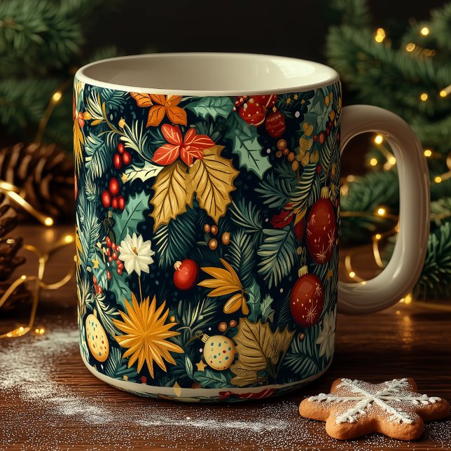 Classic Christmas foliage with red ornaments Coffee Mug (Creator Uploaded)