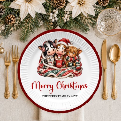 Classic Christmas funny cow cartoon christmas pape Paper Plates