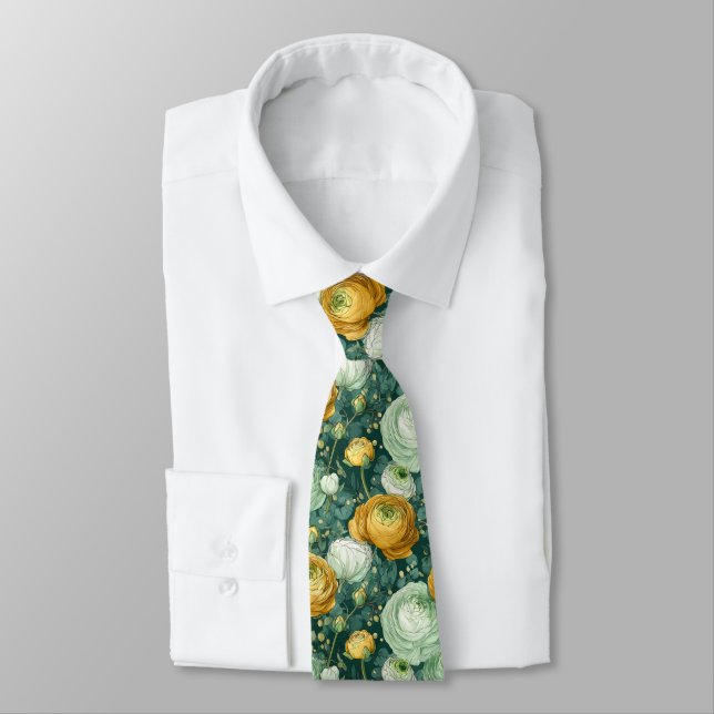 Classic Christmas Gift For Men Ranunculus Floral Neck Tie (Tied)