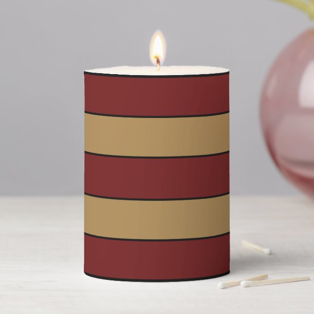 Classic Christmas Gold And Red Stripes Pillar Candle (In Situ)