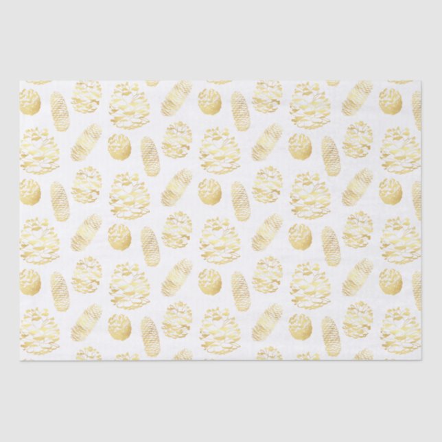 Classic Christmas Gold Pinecones Tissue Paper (Front)