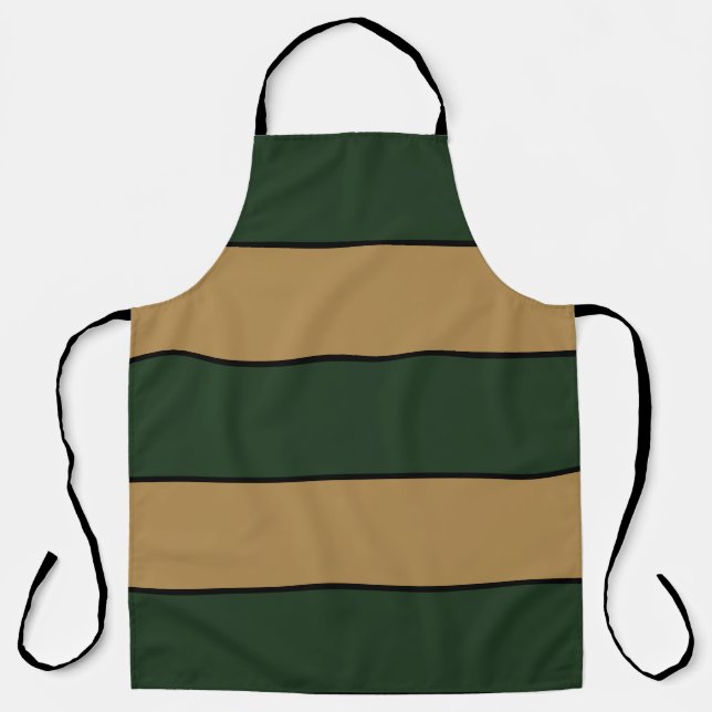 Classic Christmas Green And Gold Stripes Apron (Front)