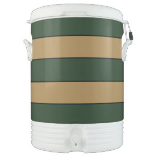 Classic Christmas Green And Gold Stripes Beverage Cooler