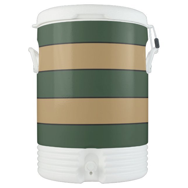 Classic Christmas Green And Gold Stripes Beverage Cooler (Front)