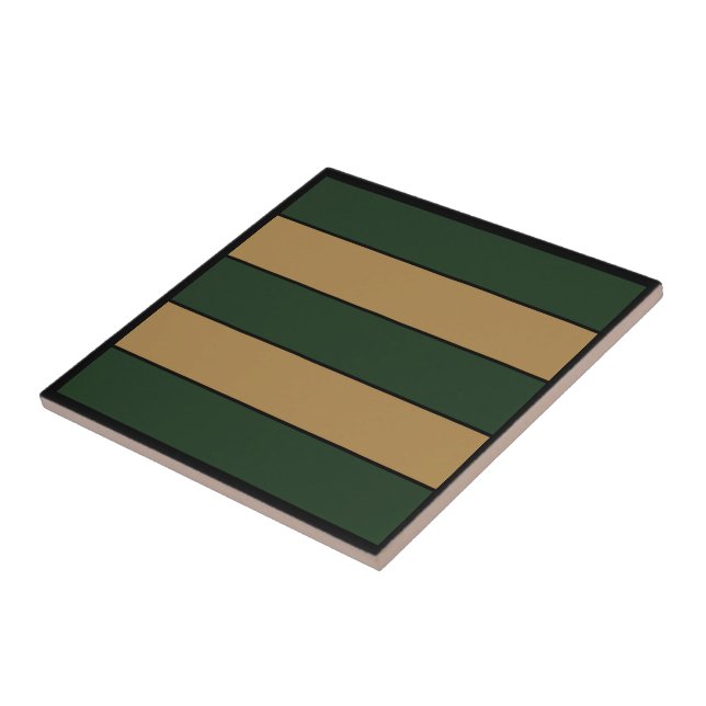 Classic Christmas Green And Gold Stripes  Ceramic Tile (Side)