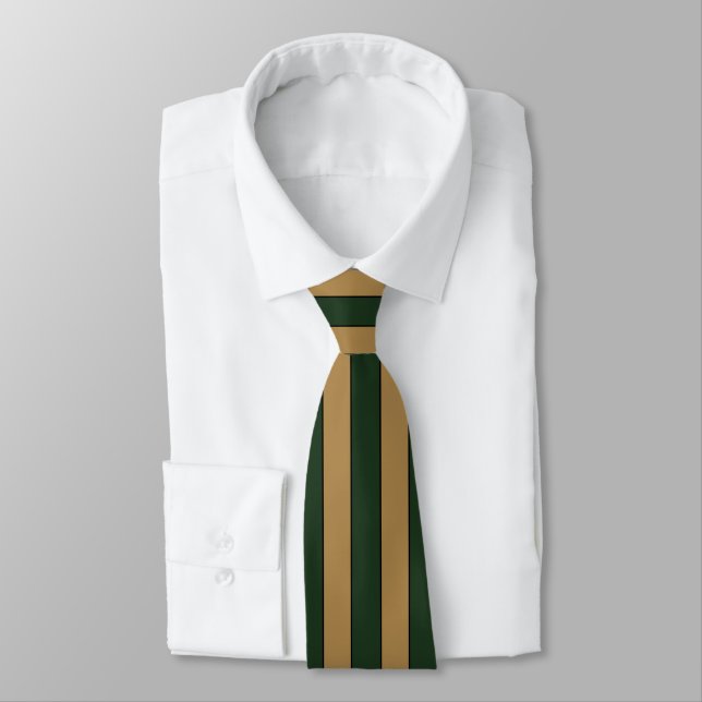 Classic Christmas Green And Gold Stripes Neck Tie (Tied)