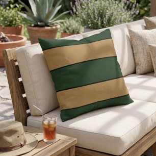 Classic Christmas Green And Gold Stripes Outdoor Pillow