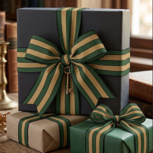 Classic Christmas Green And Gold Stripes Satin Ribbon