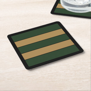Classic Christmas Green And Gold Stripes Square Paper Coaster
