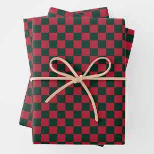 Classic Christmas Green and Red Checkerboard Wrapping Paper Sheets