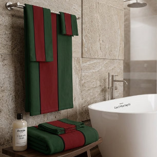 Classic Christmas Green And Red Stripes Bath Towel Set