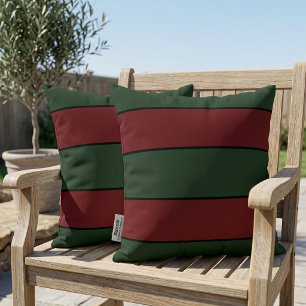 Classic Christmas Green And Red Stripes Outdoor Pillow