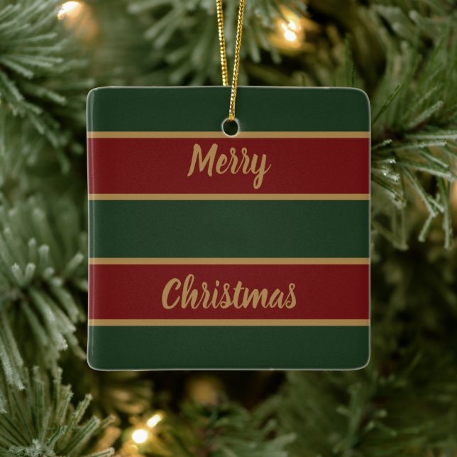 Classic Christmas Green And Red With Gold Trim Ceramic Ornament (Tree)