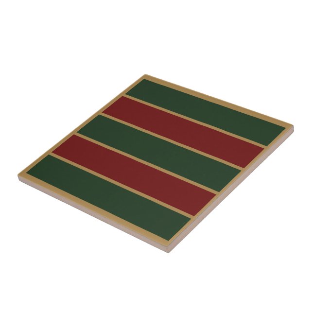 Classic Christmas Green And Red With Gold Trim Ceramic Tile (Side)