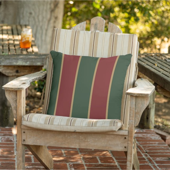 Classic Christmas Green And Red With Gold Trim Outdoor Pillow (Chair)