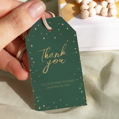 Classic Christmas Green Gold Baby Shower Thank You Gift Tags