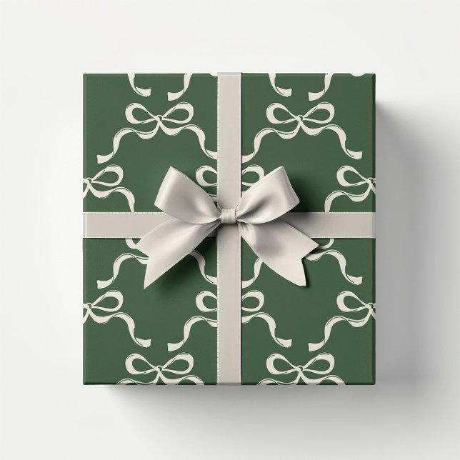 Classic Christmas Green | Modern Holiday Bows  Wrapping Paper Sheets (Creator Uploaded)