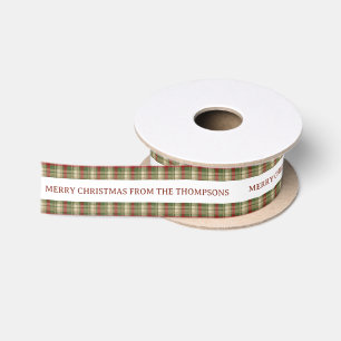 Classic Christmas Green Red Beige Plaid Family Satin Ribbon