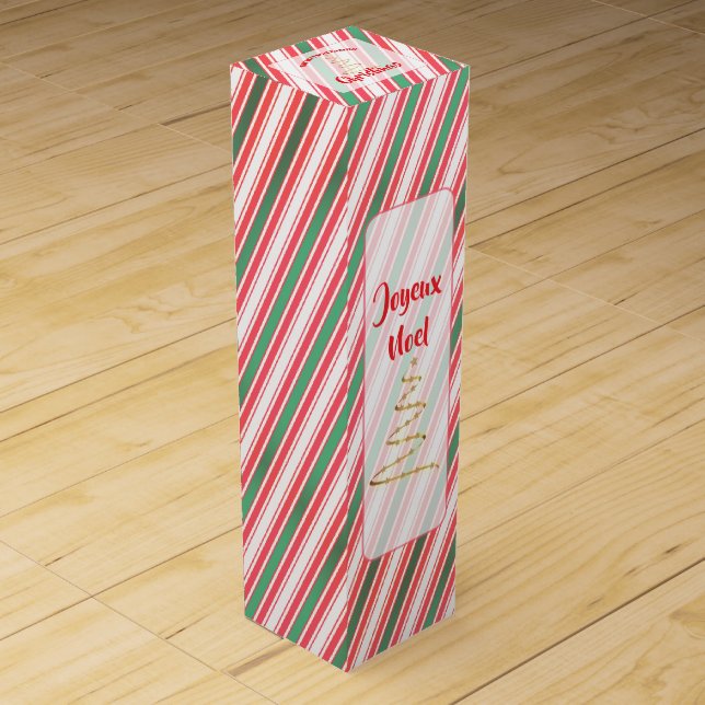 Classic Christmas Green Red Stripes  Wine Box (Front)