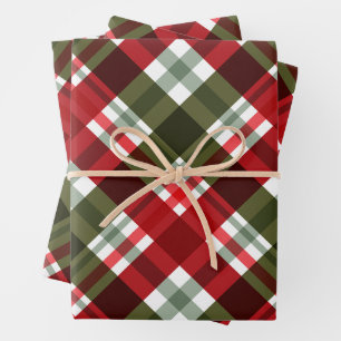 Classic Christmas Green, Red White Plaid Wrapping Paper Sheets