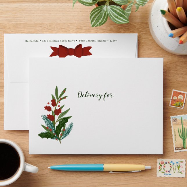 Classic Christmas Greenery Holiday Envelope (Desk)