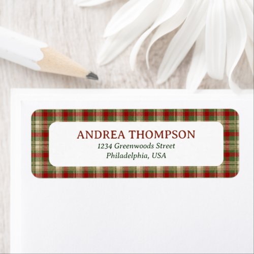 Classic Christmas Heritage Green Red Beige Plaid Label