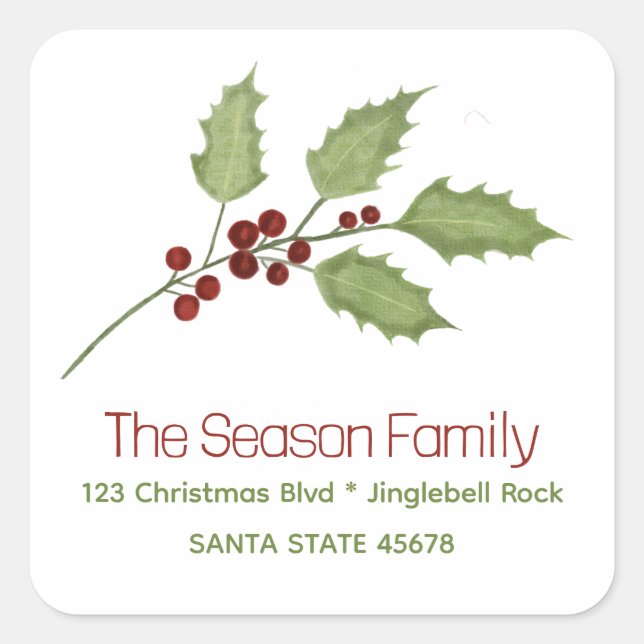 Classic Christmas Holly  Square Sticker (Front)