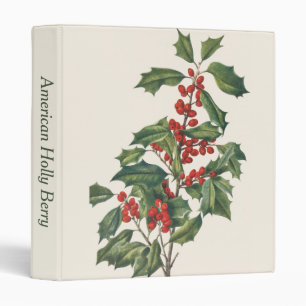 Classic Christmas Holly with Red Berries Art 3 Ring Binder