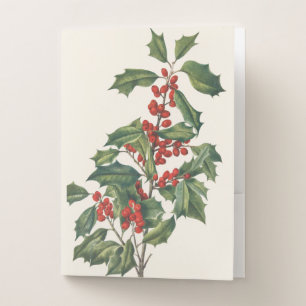 Classic Christmas Holly with Red Berries Art Pocket Folder