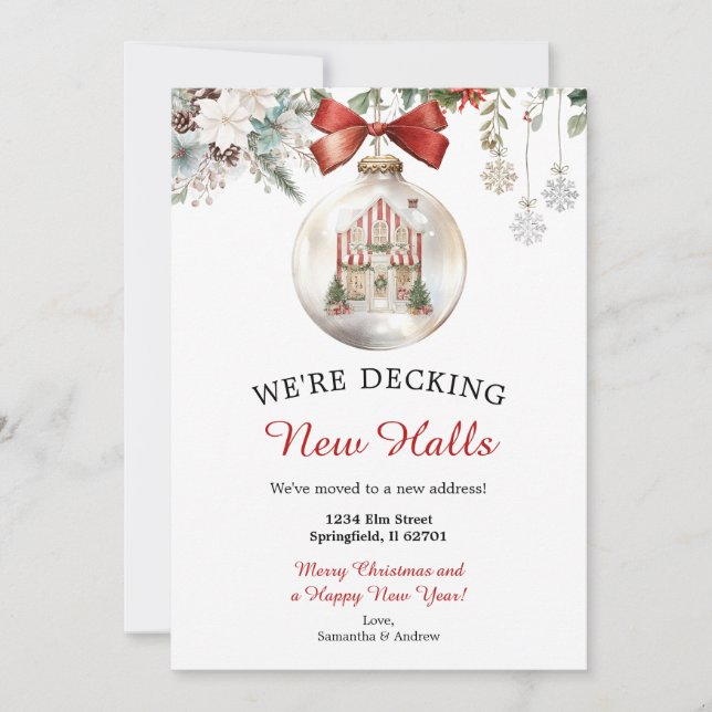 Classic Christmas House Winter Bauble New Address Invitation (Front)