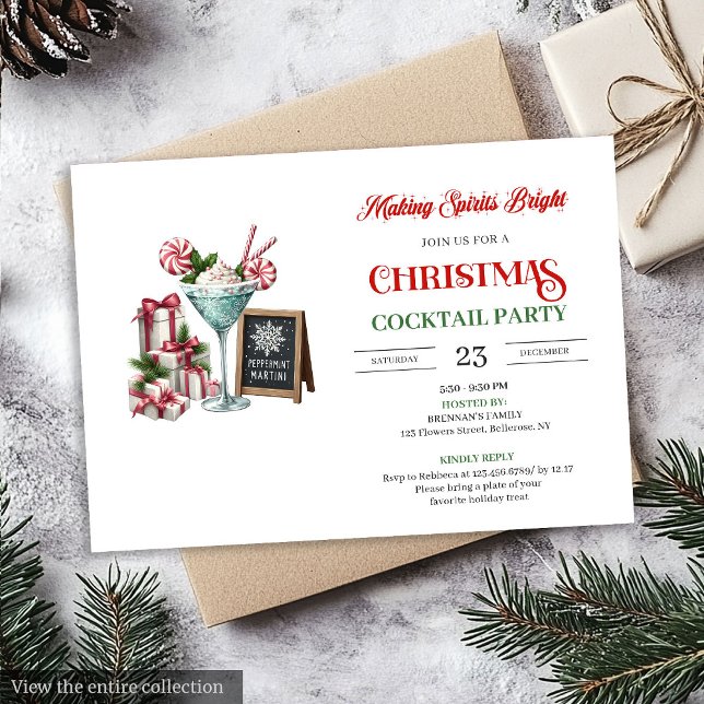 Classic Christmas Martini Cocktails Party Invite (Classic Christmas Mojito Cocktail Party invite)
